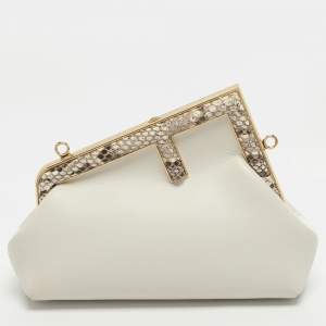 Pre Owned Fendi Fendi First Small White Python and Leather Clutch