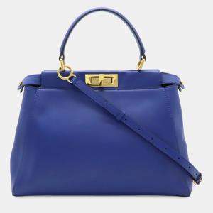 مملوكة مسبقًا Fendi Peekaboo Regular Handbag/Tote/Shoulder Bag In Blue Leather