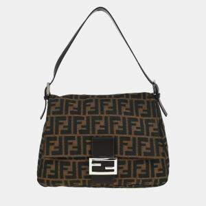 Pre Owned Fendi Brown Canvas Zucca Mamma Baguette Handbag