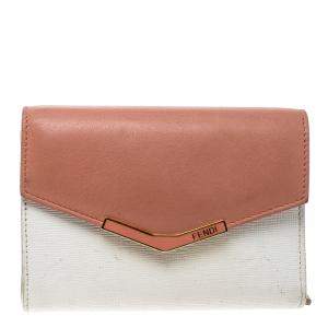 Pre Owned Fendi White/Peach Leather Small 2Jours Wallet