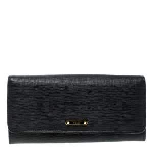 Pre Owned Fendi Black Leather Crayons Continental Wallet