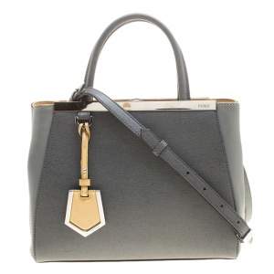Pre Owned Fendi Grey Two Tone Leather Mini 2Jours Tote 