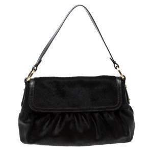 Pre Owned Fendi Dark Brown Pony Hair Chef Shoulder Bag