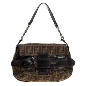 Pre Owned Fendi Tobacco Zucca Canvas B Bis Shoulder Bag 