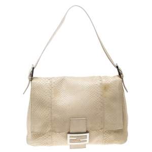 Pre Owned Fendi Cream Python Mamma Forever Shoulder Bag