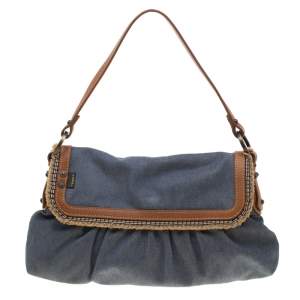 Pre Owned Fendi Blue Denim Chef Shoulder Bag