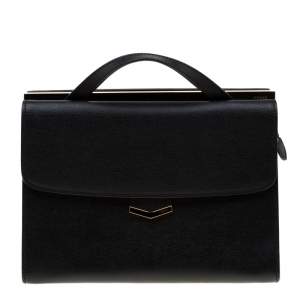 Pre Owned Fendi Black Textured Leather Small Demi Jour Top Handle Bag