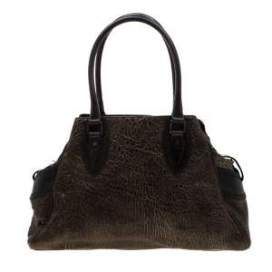 Pre Owned Fendi Dark Brown/Shimmer Gold Leather De Jour Media Crisp Satchel