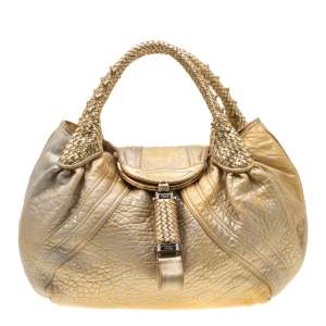 Pre Owned Fendi Gold Holographic Textured Leather Spy Bag