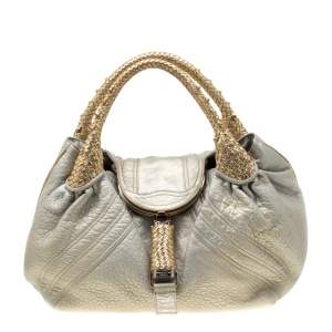 Pre Owned Fendi Gold Holographic Textured Leather Spy Bag