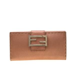 Fendi Rose Gold Metallic Leather Selleria Wallet