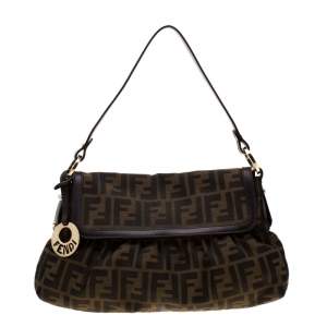 Pre Owned Fendi Tobacco Zucca Canvas Small Chef Shoulder Bag