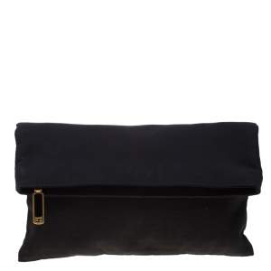 Pre Owned Fendi Black Zucca Fabric Fold Over Clutch 