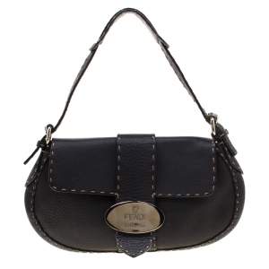 Pre Owned Fendi Black Leather Selleria Shoulder Bag