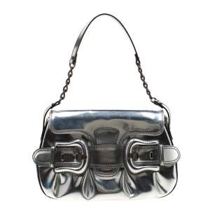 Pre Owned Fendi Silver Patent Leather B Bis Shoulder Bag