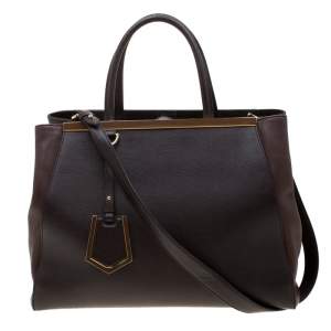 Pre Owned Fendi Dark Brown Leather Medium 2jours Tote