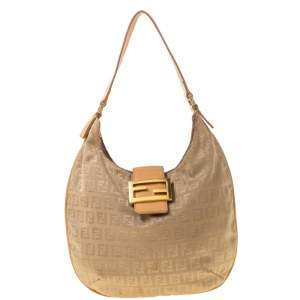 Pre Owned Fendi Beige Zucchino Canvas and Leather Hobo