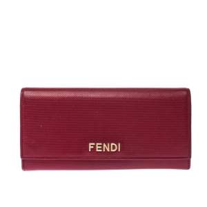 Pre Owned Fendi Red Leather Flap Continental Wallet