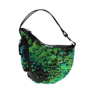 Pre Owned Fendi Blue/Green Sequin Oyster Hobo