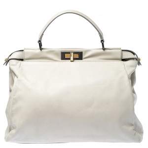 Pre Owned Fendi Off White Leather Large Peekaboo Top Handle Bag