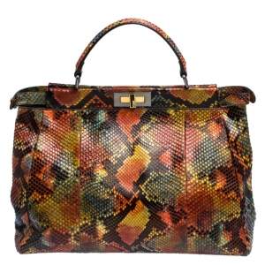 Pre Owned Fendi Multicolor Python Large Peeakboo Top Handle Bag