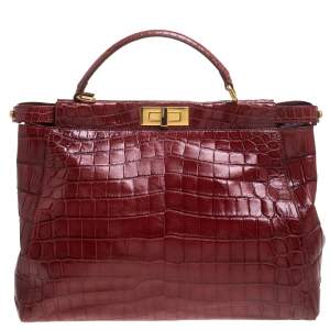 Fendi Red Crocodile Large Peekaboo Top Handle Bag