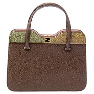 Pre Owned Fendi Multicolor Textured Leather Miss Marple Top Handle Bag