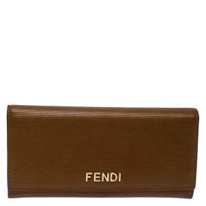 Pre Owned Fendi Tan Leather Logo Flap Continental Wallet