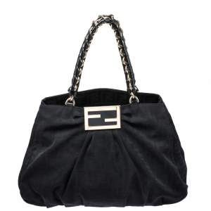 Pre Owned Fendi Black Zucca Canvas Large Mia Shoulder Bag