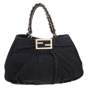 Pre Owned Fendi Black Textured fabric Large Mia Shoulder Bag