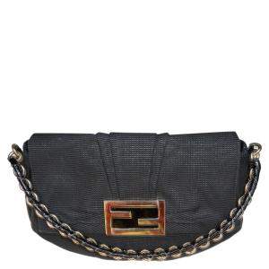 Pre Owned Fendi Black Canvas Mia Flap Bag