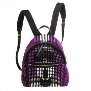 Pre Owned Fendi Black/Purple Nylon Karl Beaded Backpack