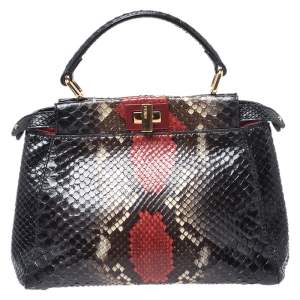 Pre Owned Fendi Multicolor Python Mini Peekaboo Top Handle Bag