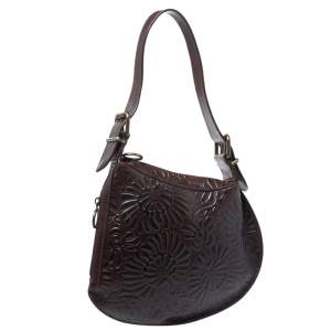 Pre Owned Fendi Dark Brown Embossed Leather Oyster Hobo