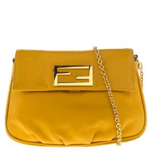 Pre Owned Fendi Yellow Leather Fendista Chain Shoulder Bag