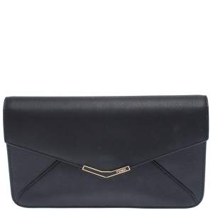 Pre Owned Fendi Black Leather 2 Jours Envelope Clutch