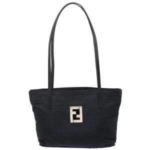 Pre Owned Fendi Black Canvas and Leather Zucca Tote