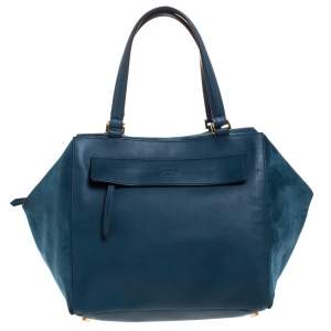 Fendi Blue Suede And Leather Boston Bag