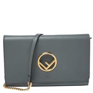 Pre Owned Fendi Grey Leather Chain Clutch