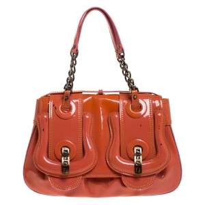 Pre Owned Fendi Orange Patent Leather 'B Bag