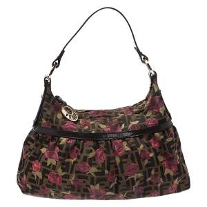 Pre Owned Fendi Tobacco Zucca Canvas and Leather Rose Chef Shoulder Bag