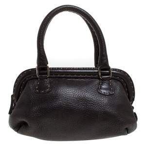 Pre Owned Fendi Dark Brown Leather Selleria Frame Satchel