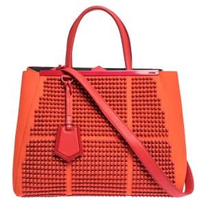 Pre Owned Fendi Orange Studded Neoprene and Leather Medium 2Jours Tote 