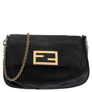 Pre Owned Fendi Black Leather Fendista Pochette Crossbody Bag