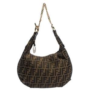 Pre Owned Fendi Tobacco Zucca Canvas and Leather Chef Chain Link Hobo