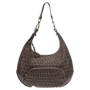 Pre Owned Fendi Brown/Beige Zucchino Canvas and Leather Front Pocket Hobo