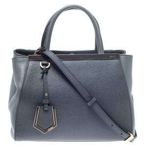 Pre Owned Fendi Grey Saffiano Leather Small 2Jours Tote