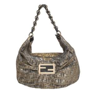 Pre Owned Fendi Brown/Gold Zucca Shimmer Canvas Mia Hobo