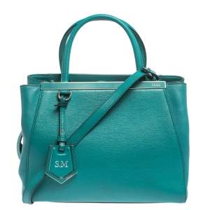 Pre Owned Fendi Turquoise Saffiano Leather Small 2Jours Tote