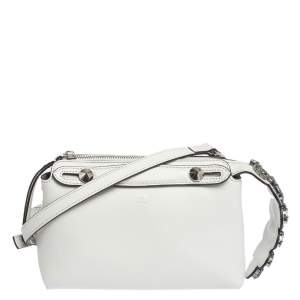 Pre Owned Fendi White Leather Mini By The Way  Flower Tail Mini Crossbody Bag